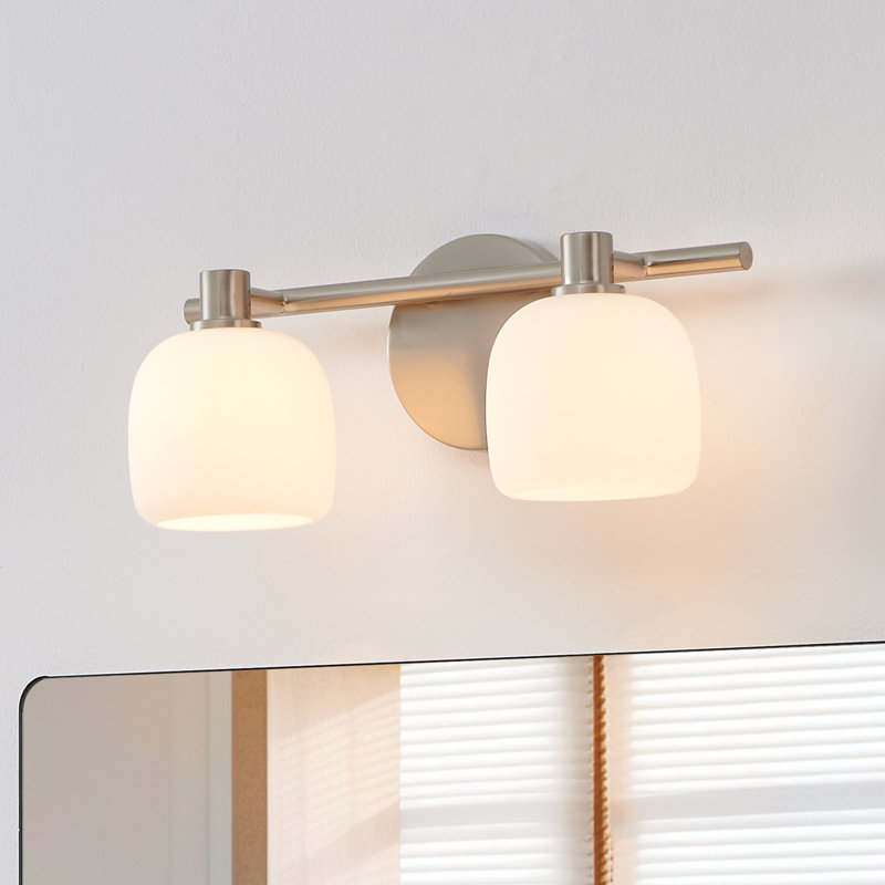 Éclairage pour meuble-lavabo en nickel brossé 2 lumières avec abat-jour en verre opale Craigville 15 pouces Averie