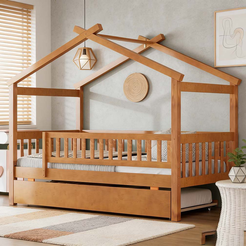 Lit gigogne en bois, Lit simple, Noyer