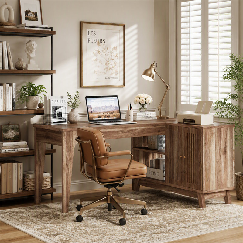 Bureau en coin en L 57 po avec pupitre en bois et bureau avec bureau