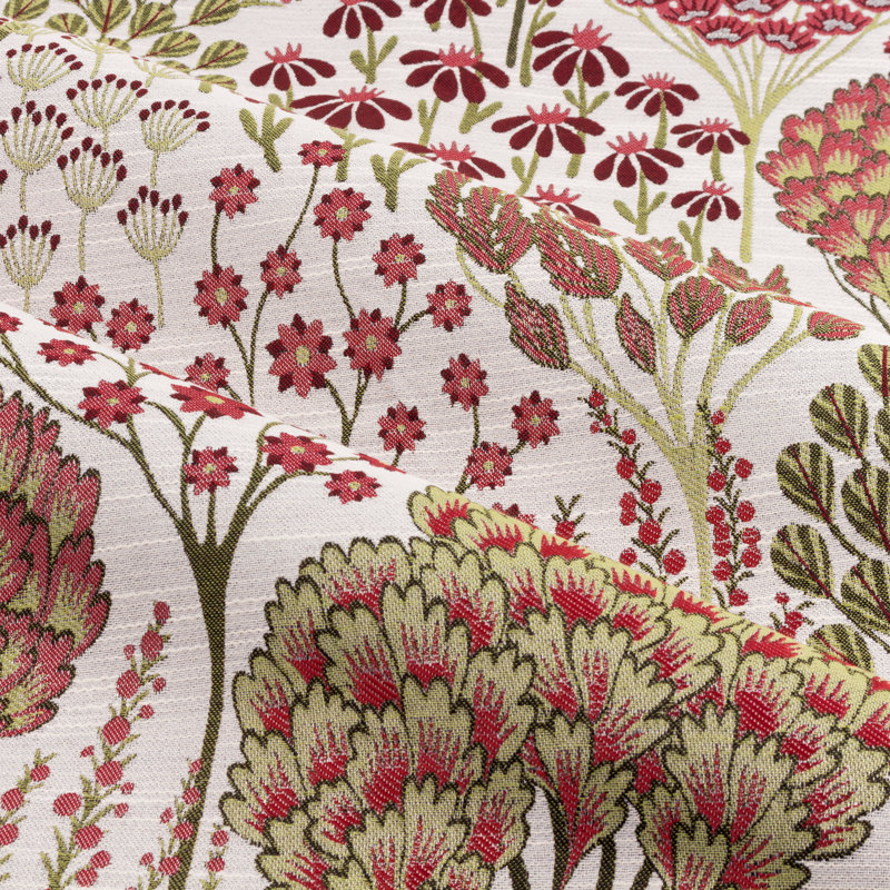 Almund Floral Jacquard Pencil Pleat Curtains, Red, 229cm Width x 183cm Drop