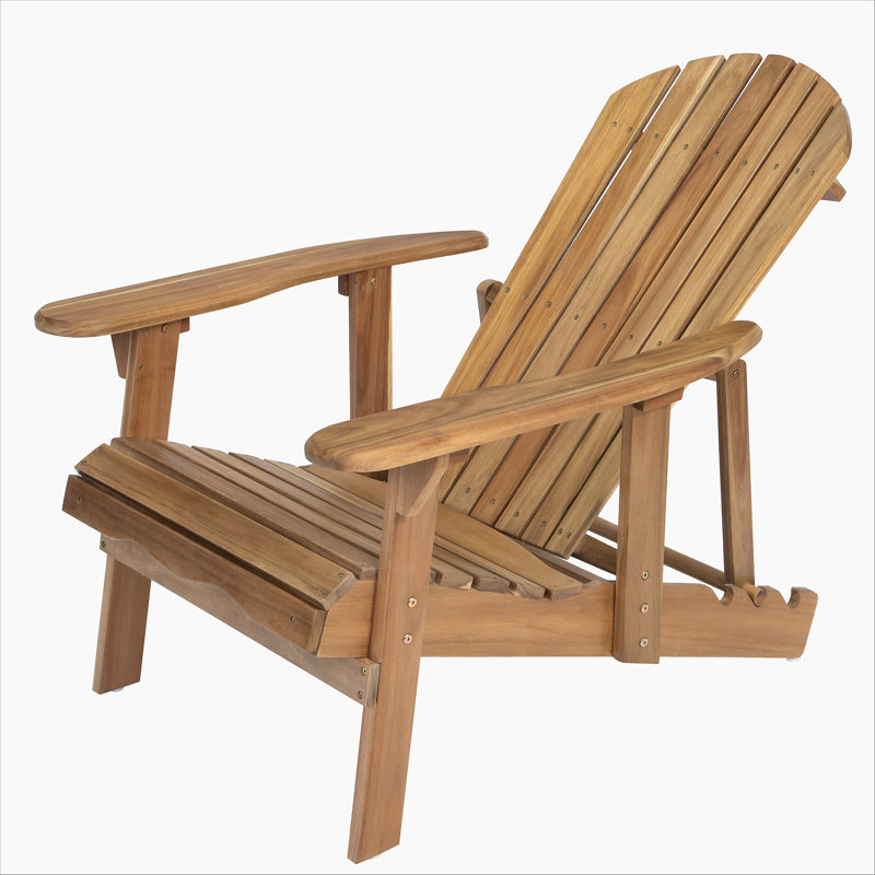 Adirondack Chair With Rustic Design, Acacia Wood, Foldable, And Traditional Slats For Outdoor Comfort