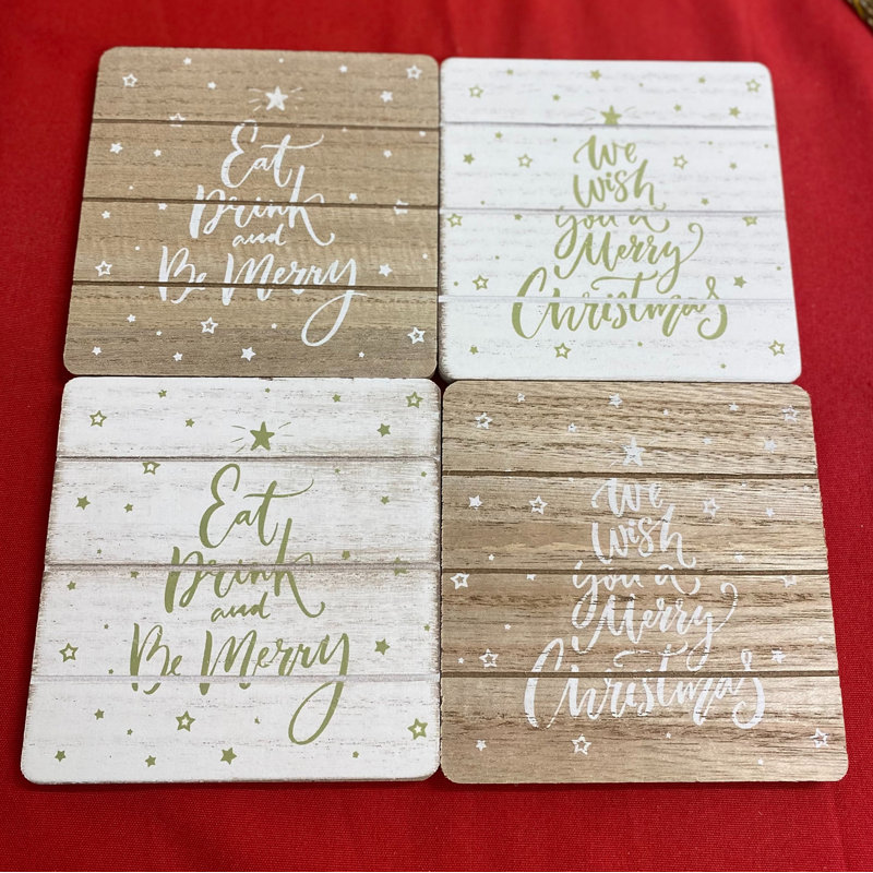 Wood Square 4 Piece Coaster Set
