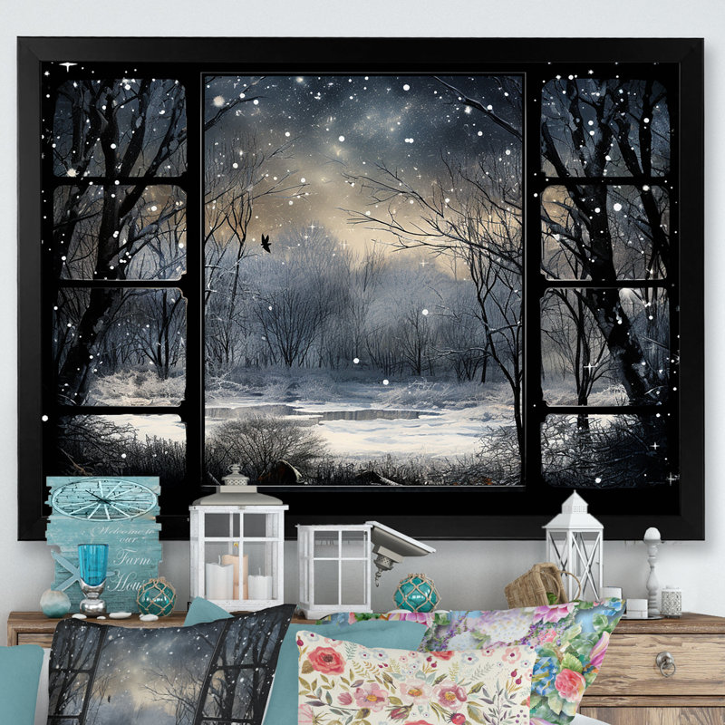«Midnight Gothic Winter Winter View I - Winter Landscape», art mural, Cadre d'angle fermé noir, H 30 po x l 40 po x P 1,5 po