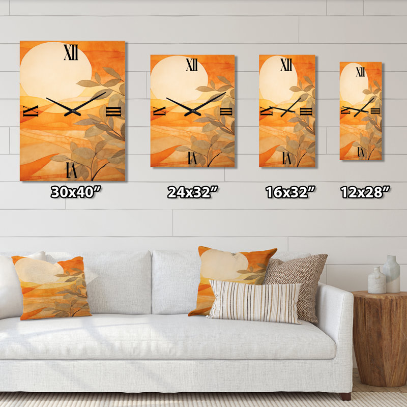 Golden Sunset Glow Over Orange Meadows, peinture I - horloge murale pré, Très grand