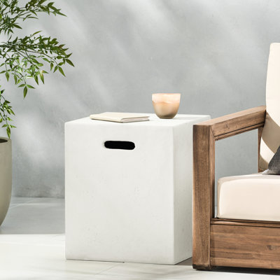 Table d'appoint et support de réservoir blanc 16 x 20 pouces, conception moderne de couleur classique, béton léger, sans assemblage pour les réservoirs de propane, conception, requise