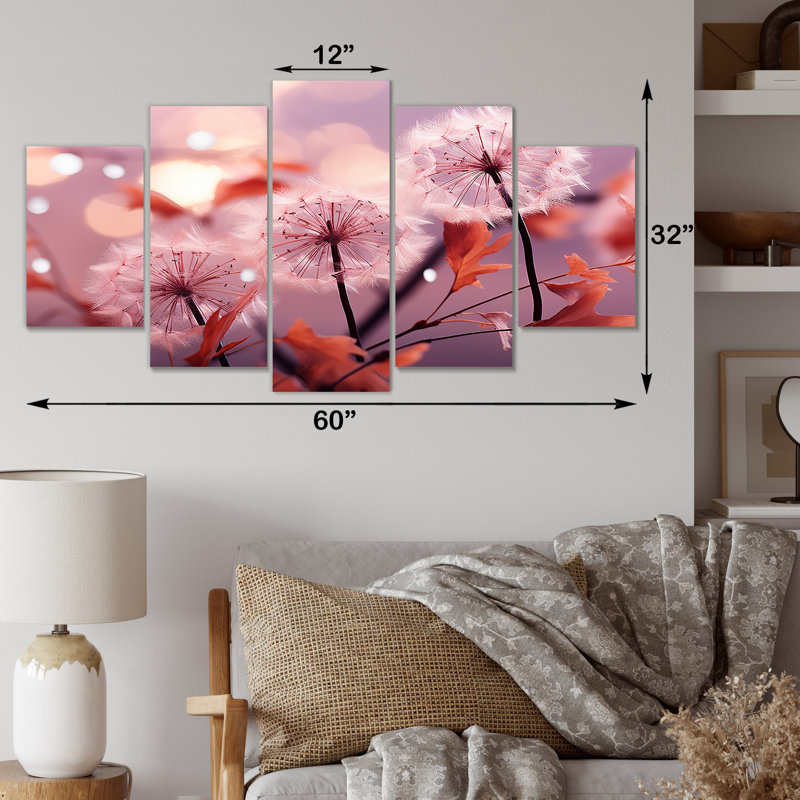 «Delicate Calm Dandelion Serenity I - Flowers», art mural multi-panneaux