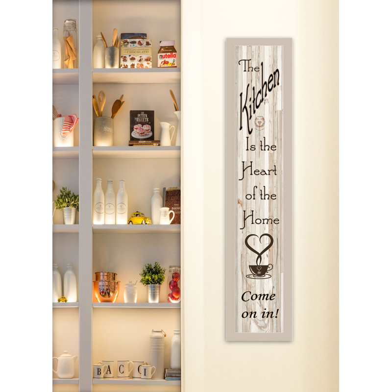 «Kitchen is the Heart of the Home», art textuel encadré, H 32 po x l 7 po x P 1 po, Cadre blanc