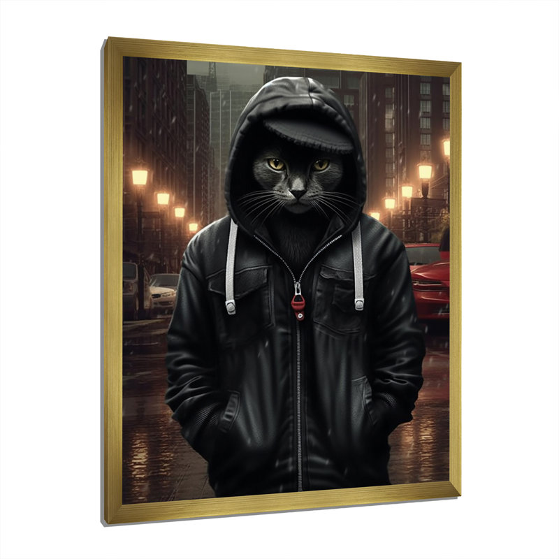 Impression psychédélique - chat, H 20 po x l 12 po x P 1 po, Cadre doré à une seule photo