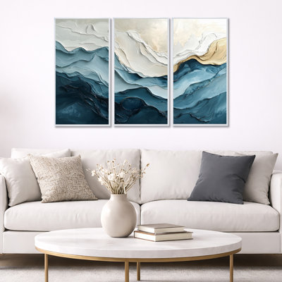 White And Blue Marble Wave II - Coastal Waves Wall Art Print Set