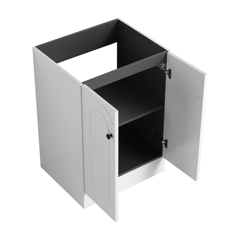 Meuble-lavabo autoportant avec lavabo en résine et 2 portes d'armoire à fermeture en douceur, Blanc, 24"