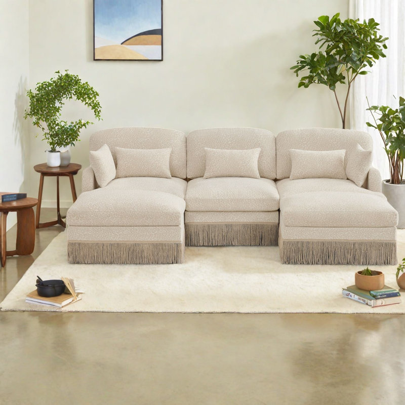 Canapés modulaires à assise profonde, salon en forme de U en chenille