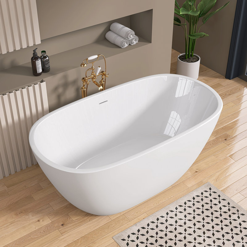 55" Freestanding Soaking Acrylic Bathtub, Matte White