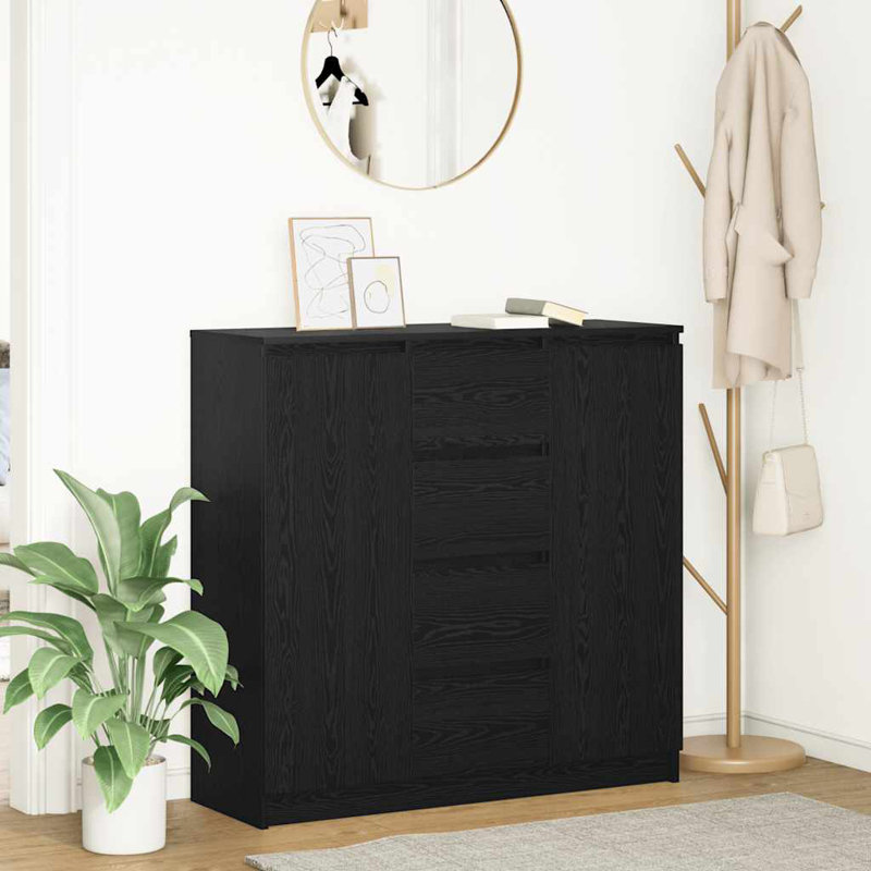 Sideboard With Drawers 100.5X35x98.5 Cm Engineered Wood, Black Oak