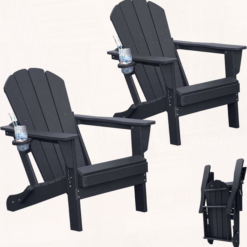 Ensemble de 2 chaises Adirondack en PEHD pliables - porte-gobelets cachés, finition grain de bois et assemblage rapide