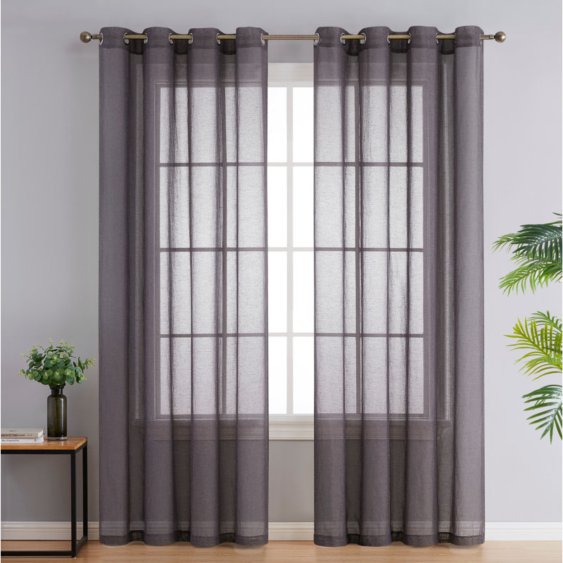 Linen Semi-Sheer Grommet Curtain Panels, 54" W x 96" L, Charcoal Gray