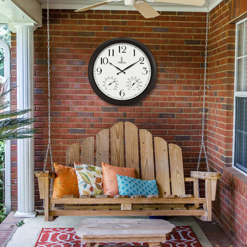 24 inch Outdoor Clocks for Patio Large Waterproof with Thermometer - Black Outdoor Wall Clock with Temperature and Humidity Combo - Weatherproof, Accurate & Easy to Read for Pool, Garden & Home Décor