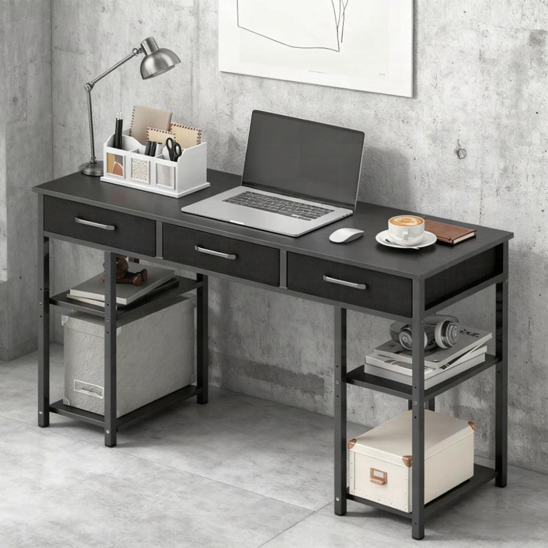 Petit bureau d'écriture avec tiroirs en tissu, Noir