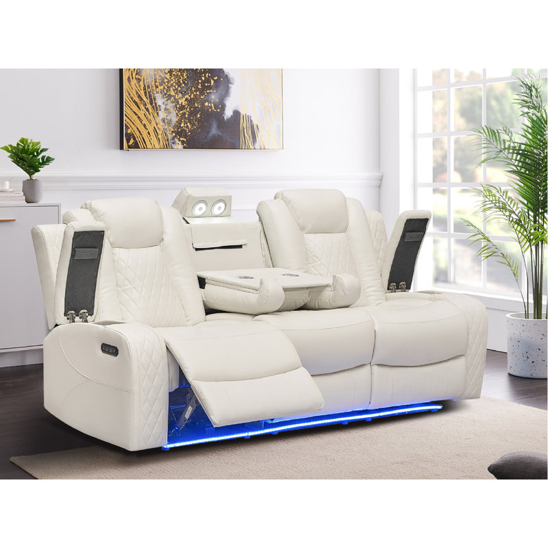 Nahin 84.6'' Faux Leather Power Reclining Sofa, White