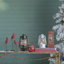 Lanterne de Noël à DEL avec bonhomme de neige et arbre, minuterie 6 heures, plastique blanc / résine, 4,7 x 4,7 x 8,3 /