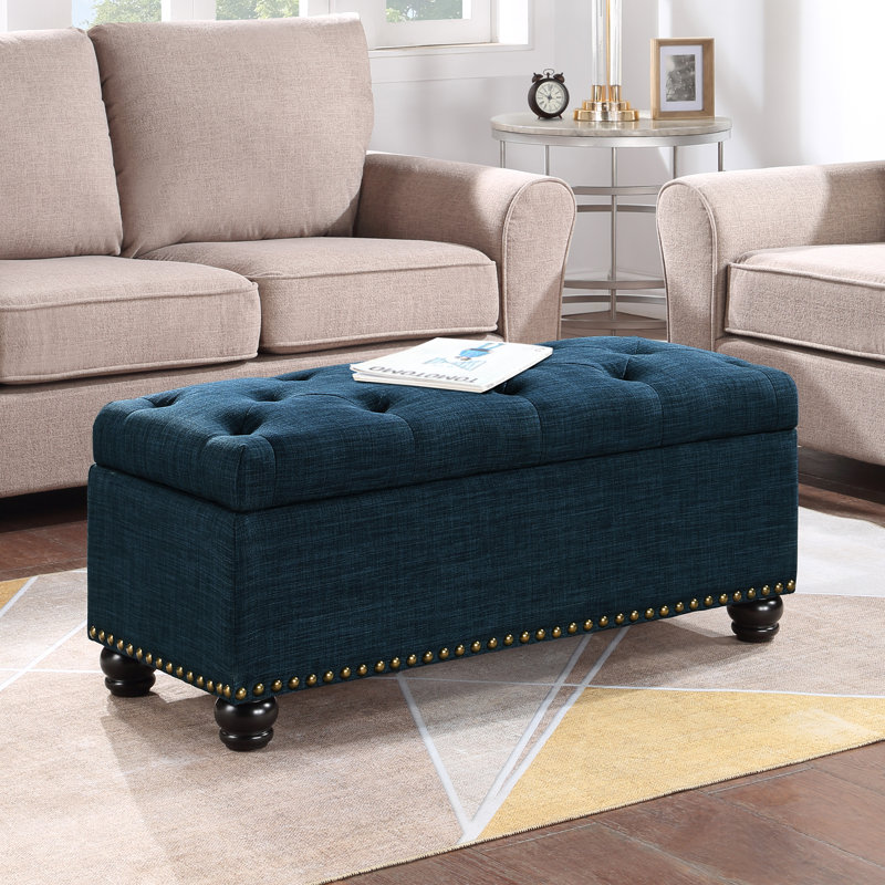 Repose-pieds de rangement rembourré de 42 po Carmya Sema, Bleu foncé
