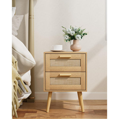 Rattan Night Stand,Modern Nightstand Boho Bedside Table W...