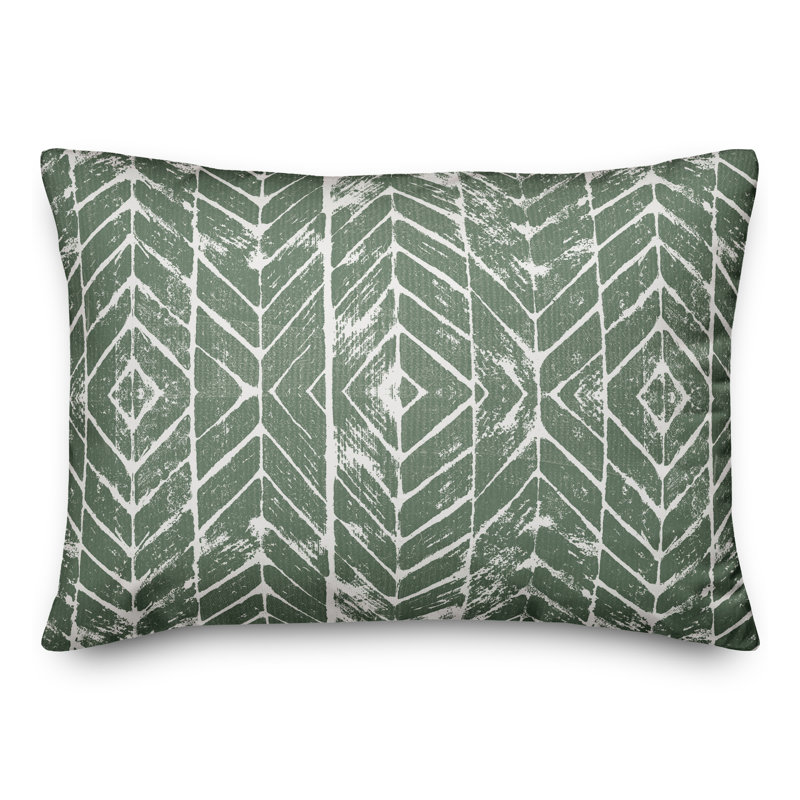 Housse et insert de coussin rectangulaire d'extérieur Distress Chevron 16, Vert