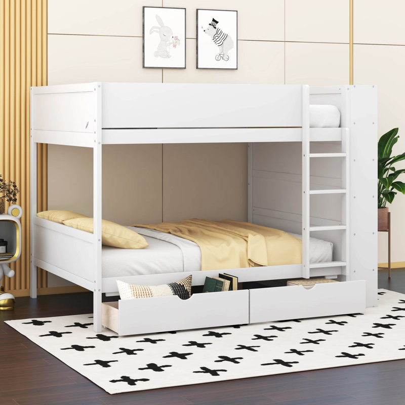 Louis Solid Bunk Bed With 2 Drawers, Twin Over Twin, White