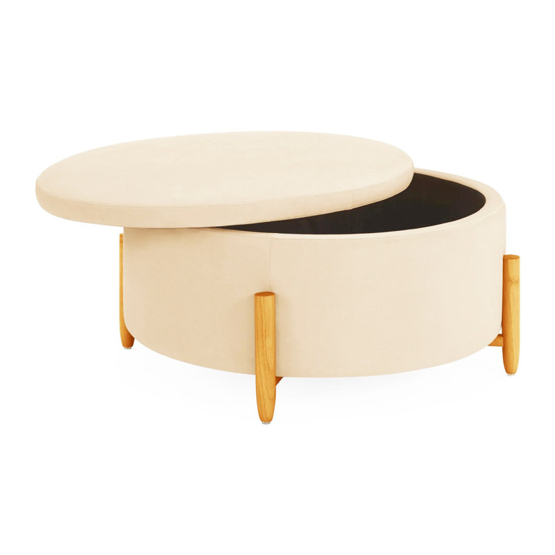 Round Storage Ottoman, Beige