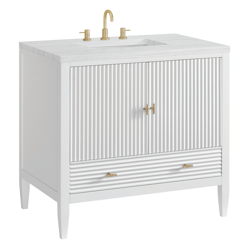Myrrin 36'' W Single Vanity, Bright White, Ethereal Noctis, 8" Widespread