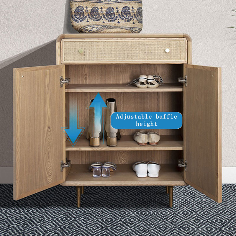 Modern Burlywood Solid wood Shoe Storage, 41.34" H x 31.5" W x 14.96" D, Burlywood