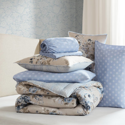 Grand oreiller édredon 7 motifs de literie à motif floral multicolore bleu, doux et lisse, beige / bleu, pour une utilisation quotidienne