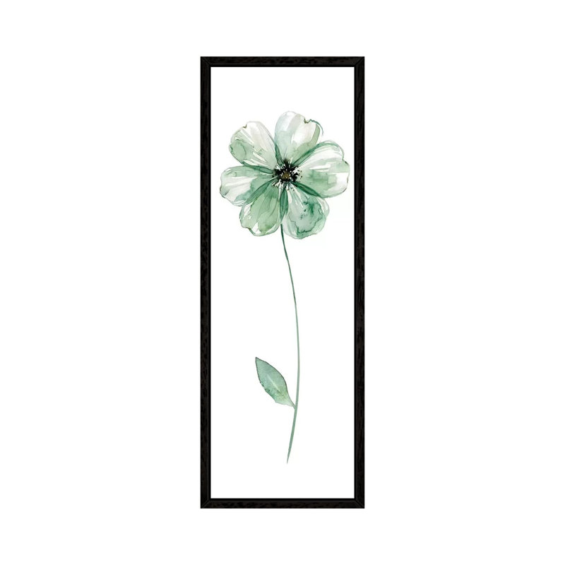 Sage Flower I by Carol Robinson - Panoramic Painting on Canvas, 30.48 cm H x 91.44 cm W, Black Framed