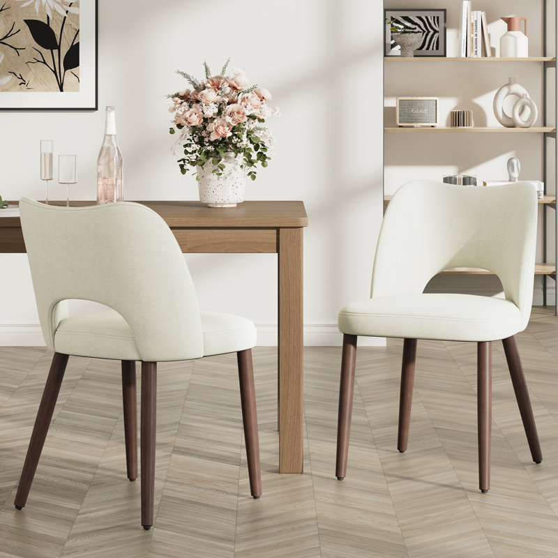 Chaise rembourrée moderne avec pieds en bois massif, Beige-Fabric