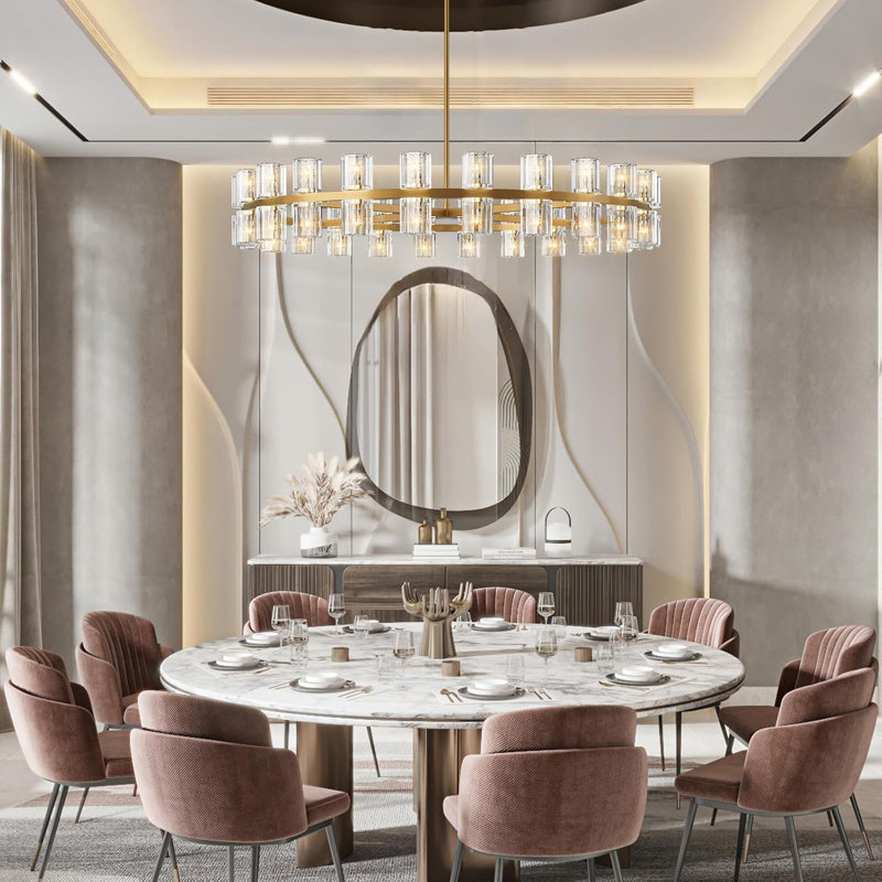 Lorett Modern 48 inch Round Chandelier Light Fixture, Gold