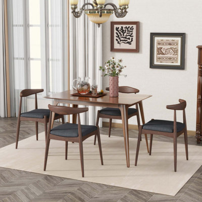 5-Piece Dining Set 1 Table 4 Chairs, Rubberwood Frame, Faux Wood Tabletop, Retro - Elegant For Kitchen & Family Dining
