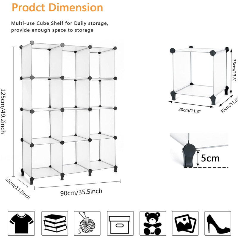 Cube Storage Organizer Storage 12 Cube, Translucent