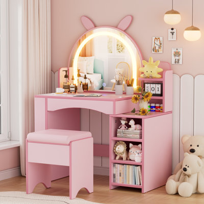 Coiffeuse pour enfants avec lumières et tablettes de rangement