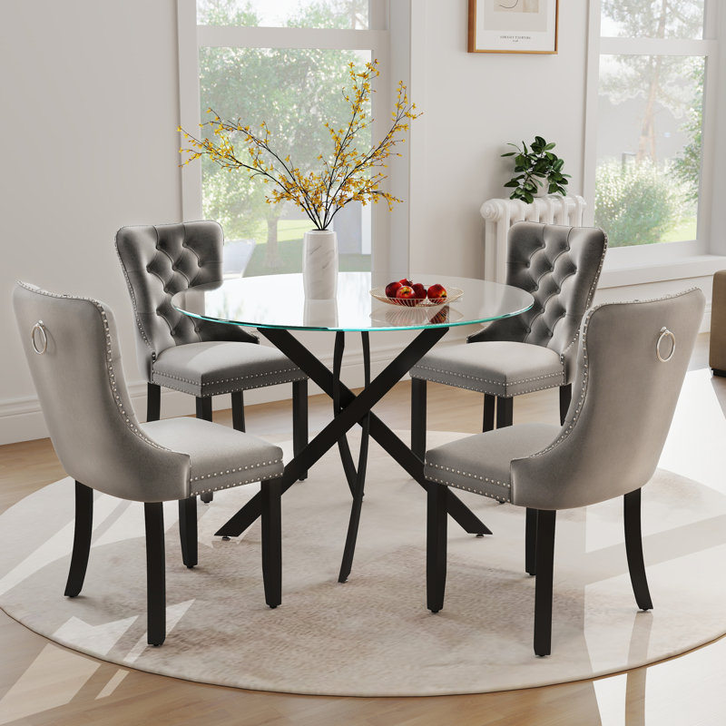 Ensemble repas rond à piédestal, 5, Gris