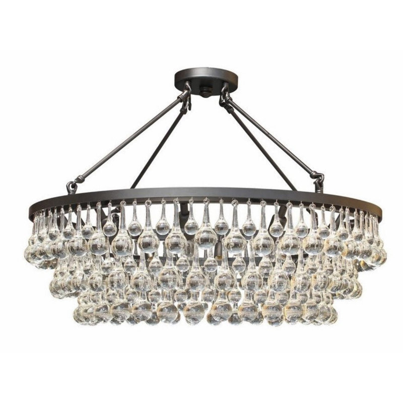 10-light Glass and Crystal Chandelier - 32in Diameter - Hanging or Flush Mount, Black