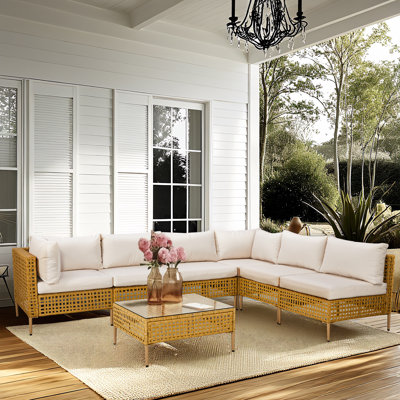 Ensemble de conversation modulaire en osier pour patio 7 pièces