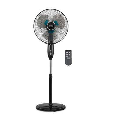 BLACK+DECKER BFSD116B 16" Oscillating Dual-Blade Stand Fan with Remote, Adjustable Height, Black