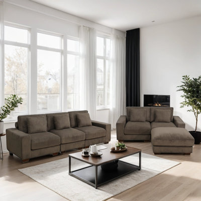 6-Piece Premium Corduroy Reversible Living Room Modular Sectional Sofa Set With Ottoman by Latitude Run