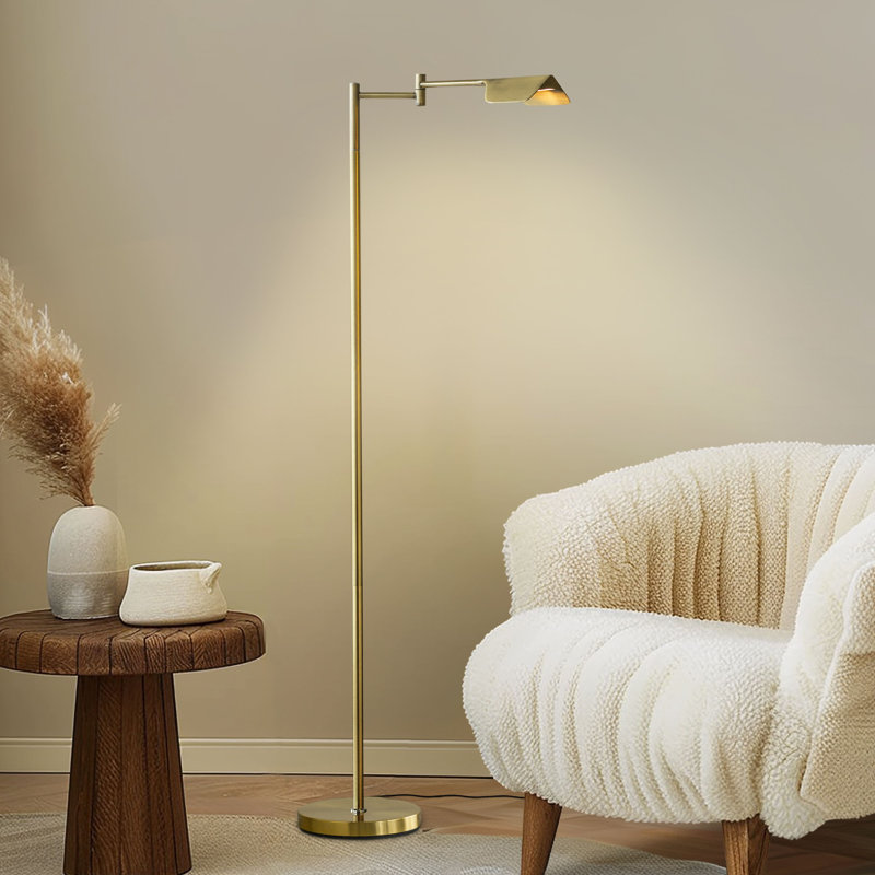 Elegant Antique Brass 53" Adjustable LED Task Floor Lamp with 3-Way Dimmer