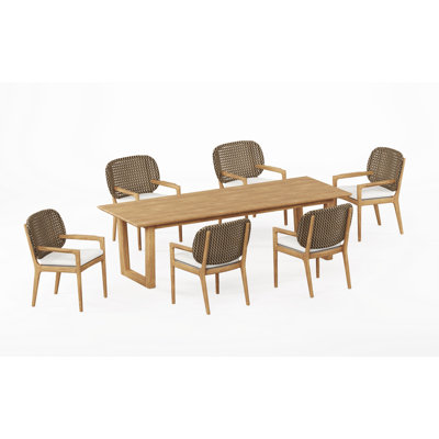 6 Seats 7 Pcs Grade-A Teak Wood Dining Set: 98" Sema Rectangle Table And 6 Akyee Arm Chairs #11AK3206