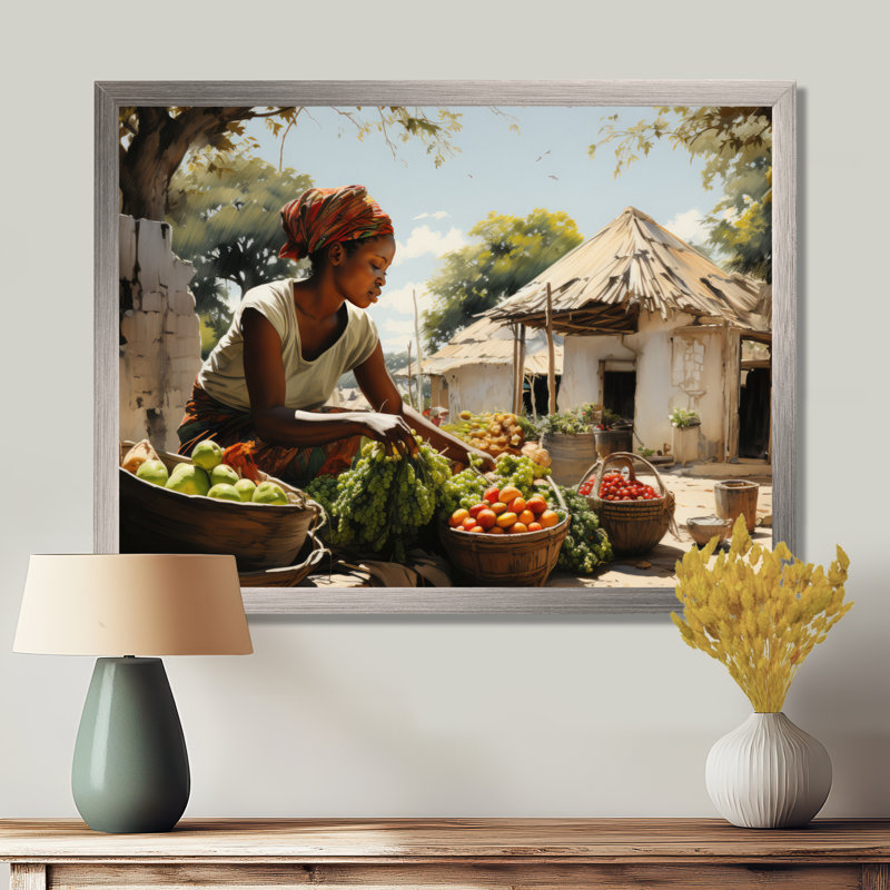 «African Vibrant Market III», reproduction sur toile, H 30 po x l 40 po x P 1,5 po, Cadre flottant brun