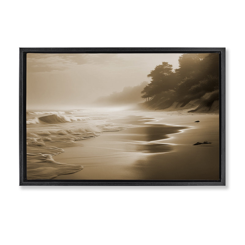  Toile flottante encadrée sépia «Smooth Beach» par Noah Bay, Cadre flottant noir de jais, H 17 po x l 25 po