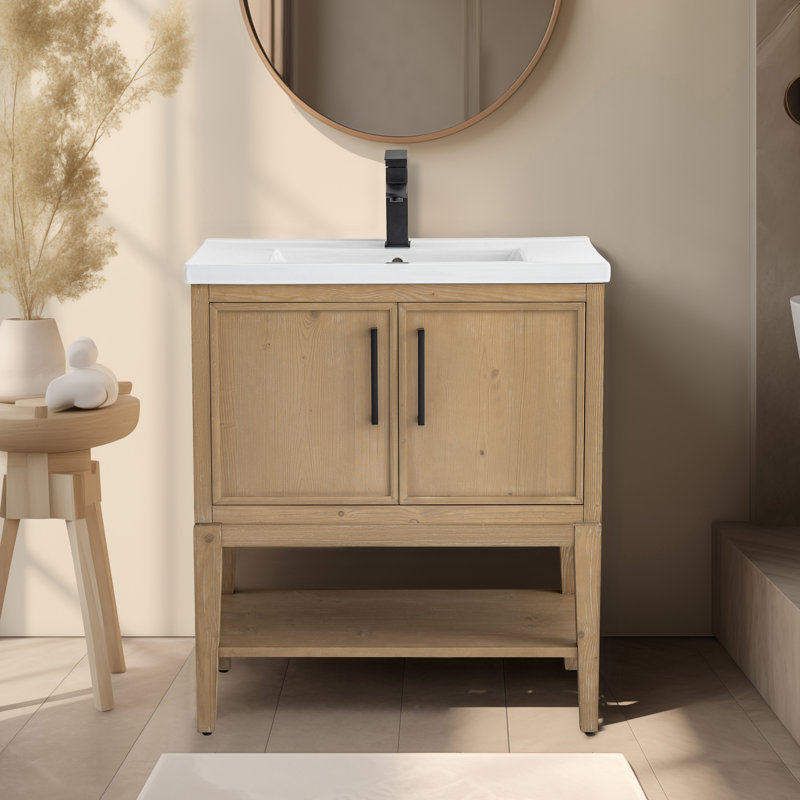Meuble-lavabo simple 30 po avec plateau en céramique Cheriton, Essence de sapin