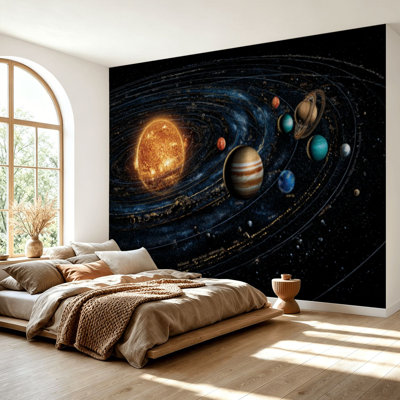 Wall Mural Peel and Stick Wallpaper Solar System Planets Galaxies Outer Space Self-Adhesive Removable Contact Paper Wall Decor for Living Room Bedroom 69"H x 96"W