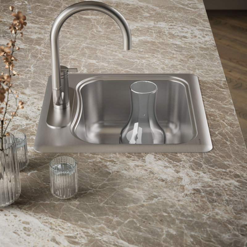 Staccato Top-Mount Single-Bowl Bar Sink with Faucet Holes, 3 holes
