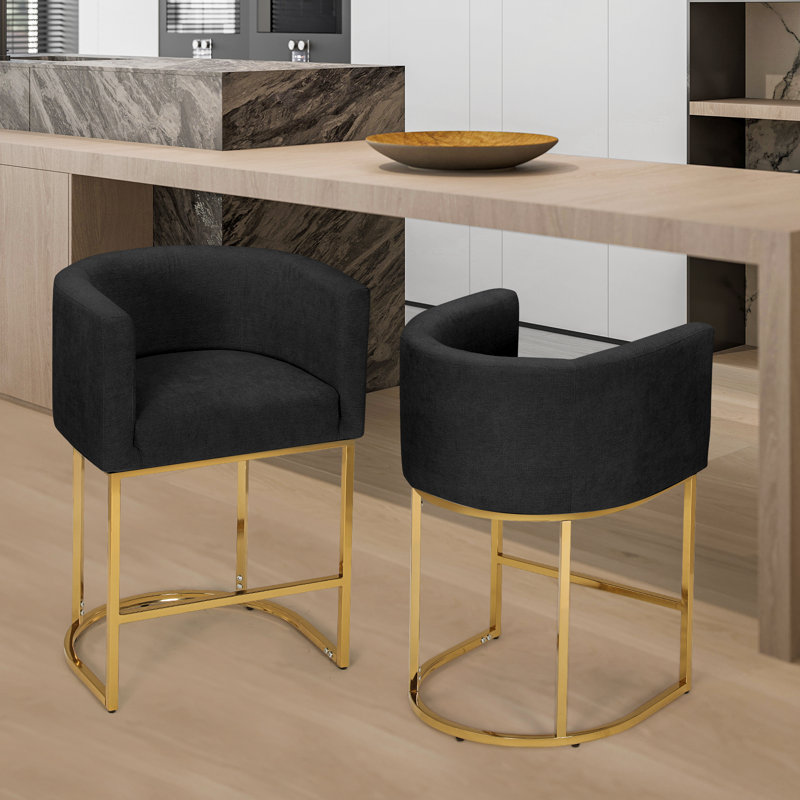 Counter Height Bar Stools, Modern Barrel Counter Stools Upholstered Accent Barstools With Footrest, Black